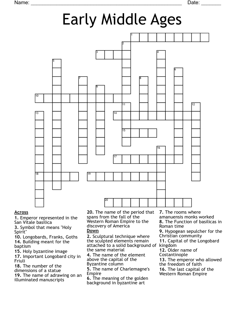 Early Middle Ages Crossword