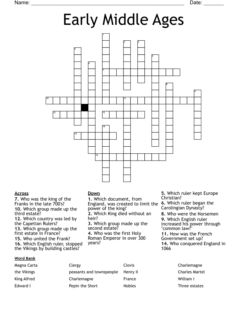 Early Middle Ages Crossword
