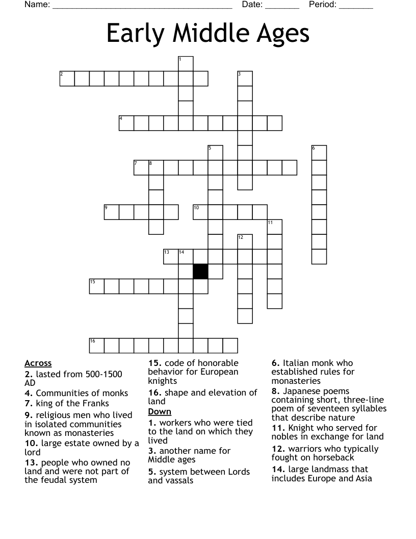 Early Middle Ages Crossword