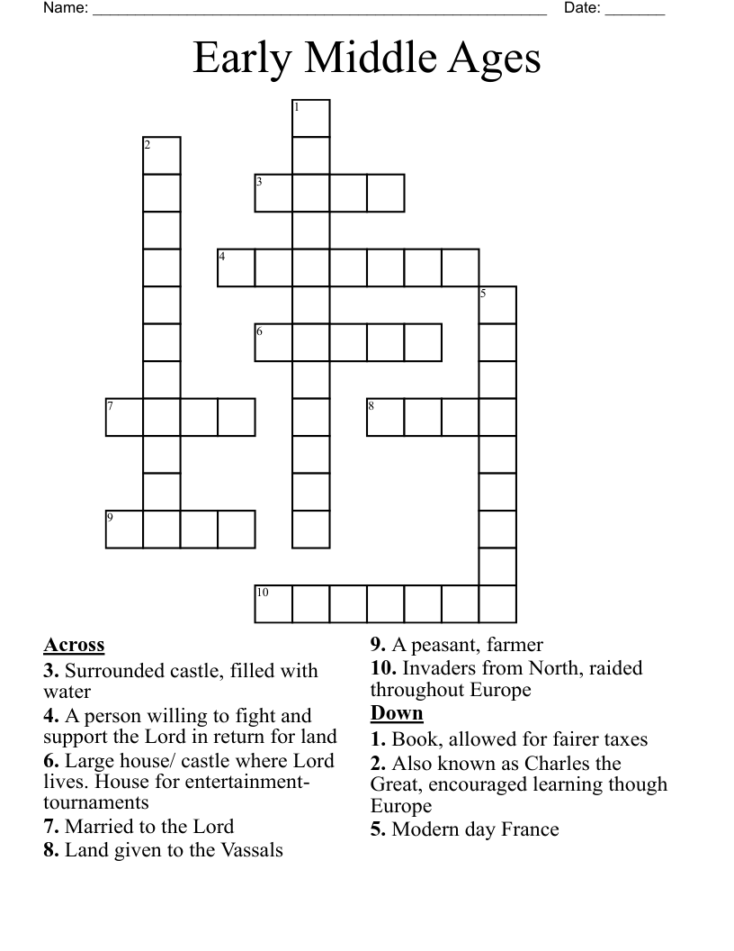 Early Middle Ages  Crossword