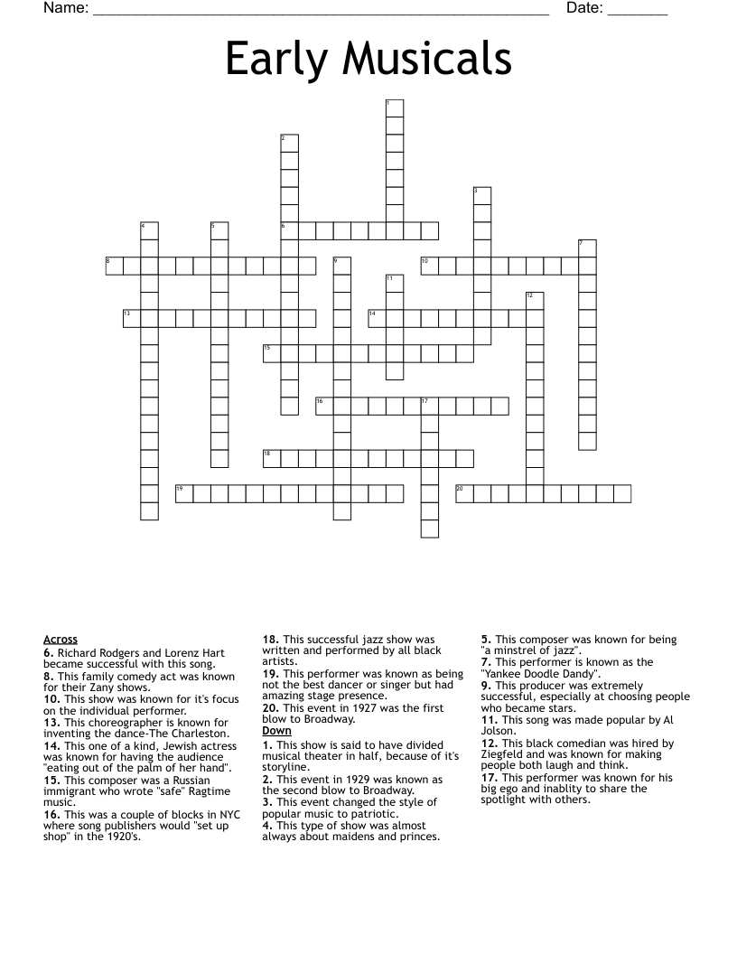 Early Musicals Crossword