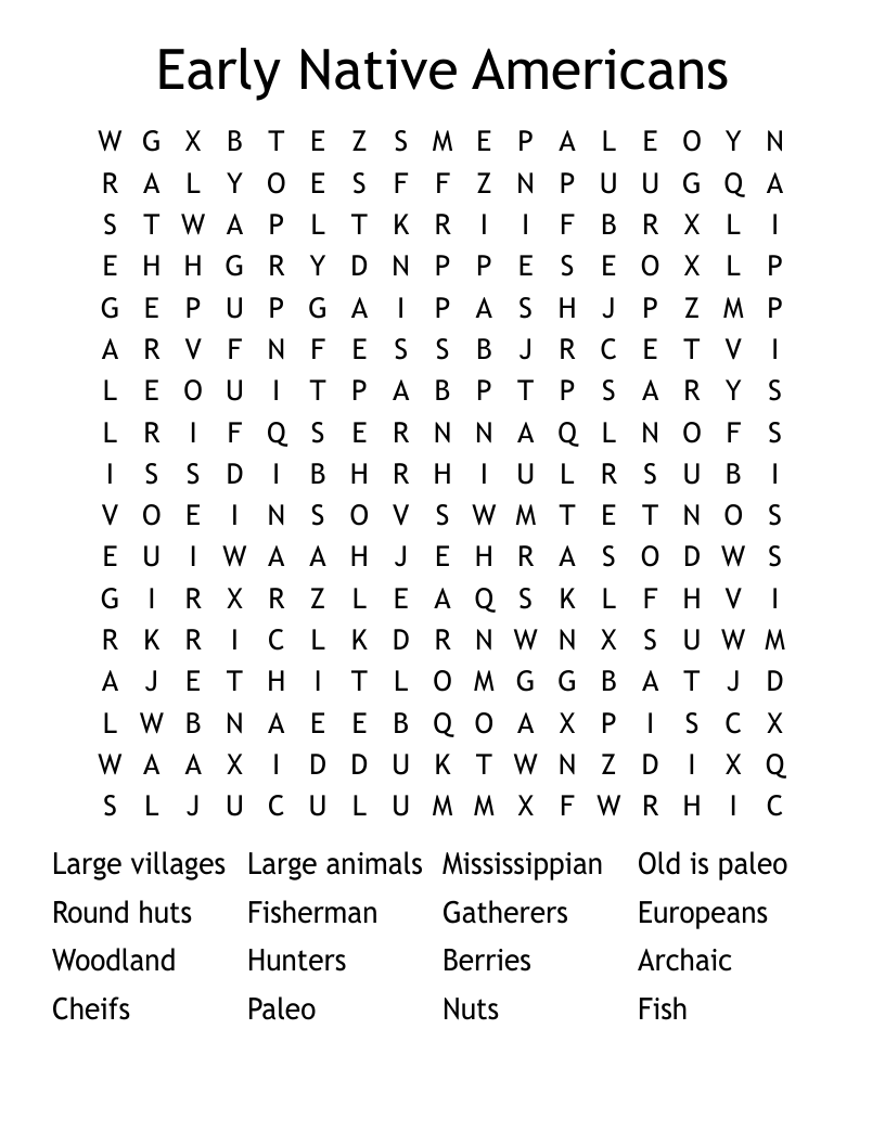 Early Native Americans  Word Search