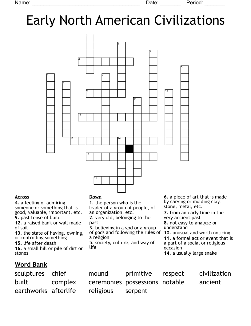 Early North American Civilizations Crossword