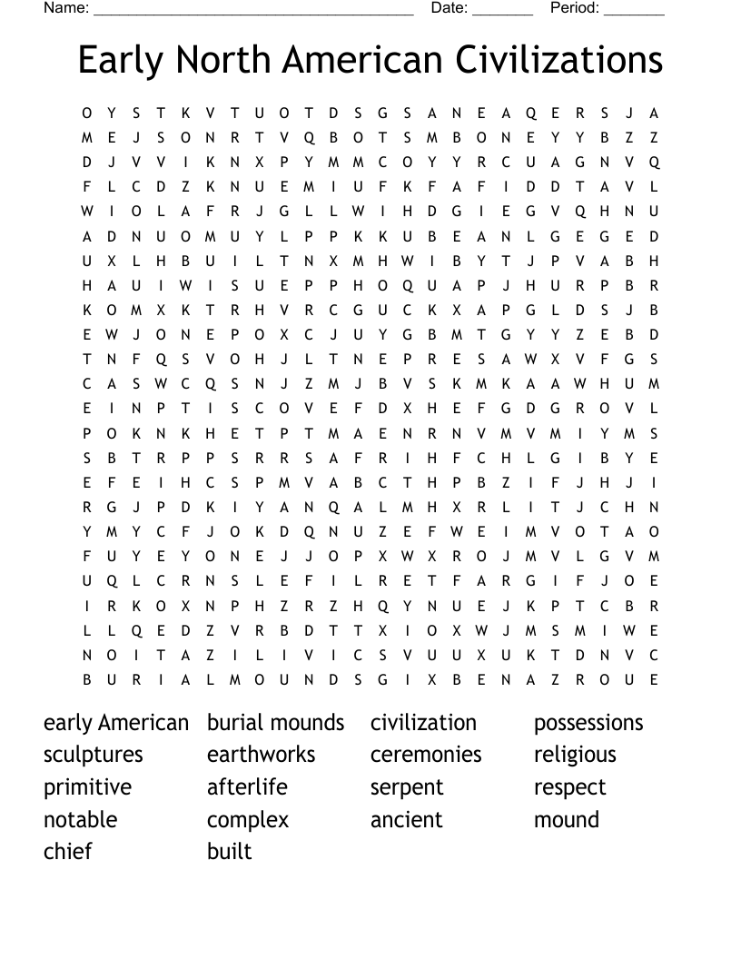 Early North American Civilizations Word Search