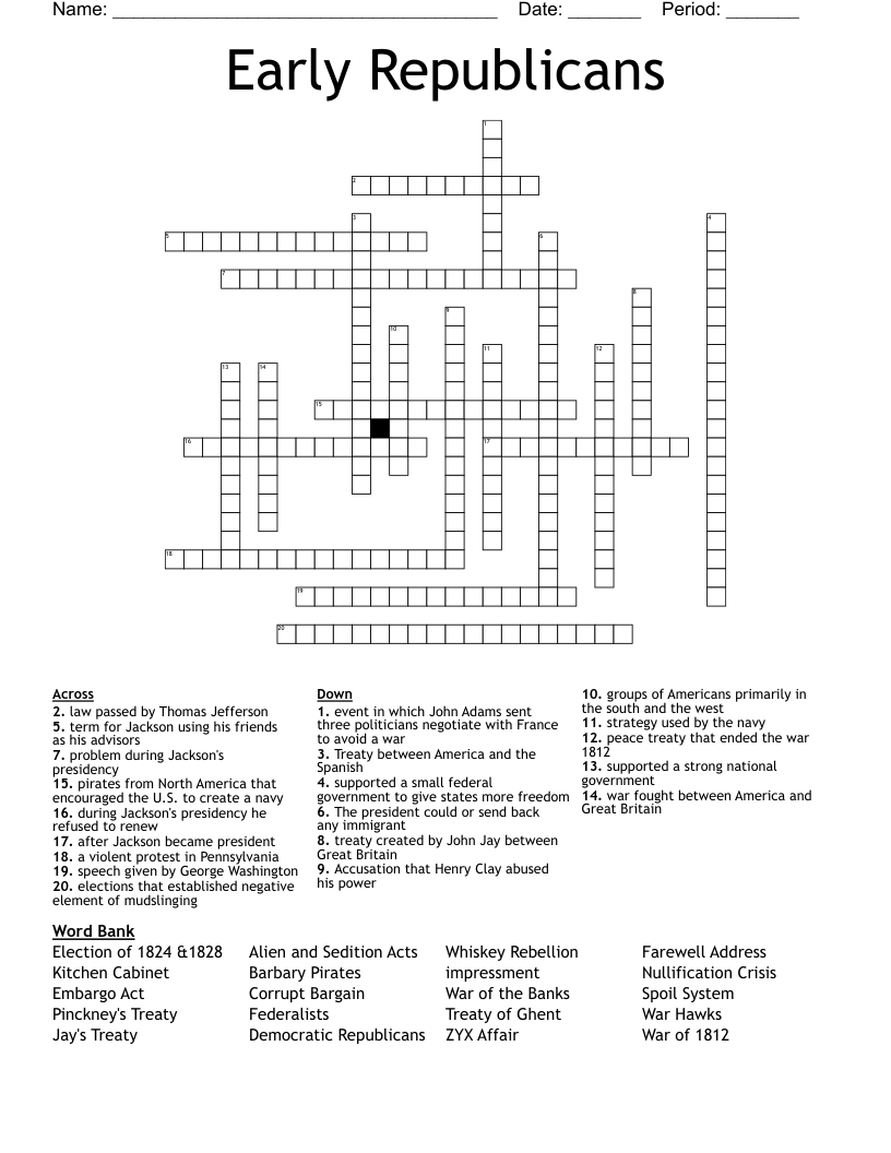 Early Republicans  Crossword