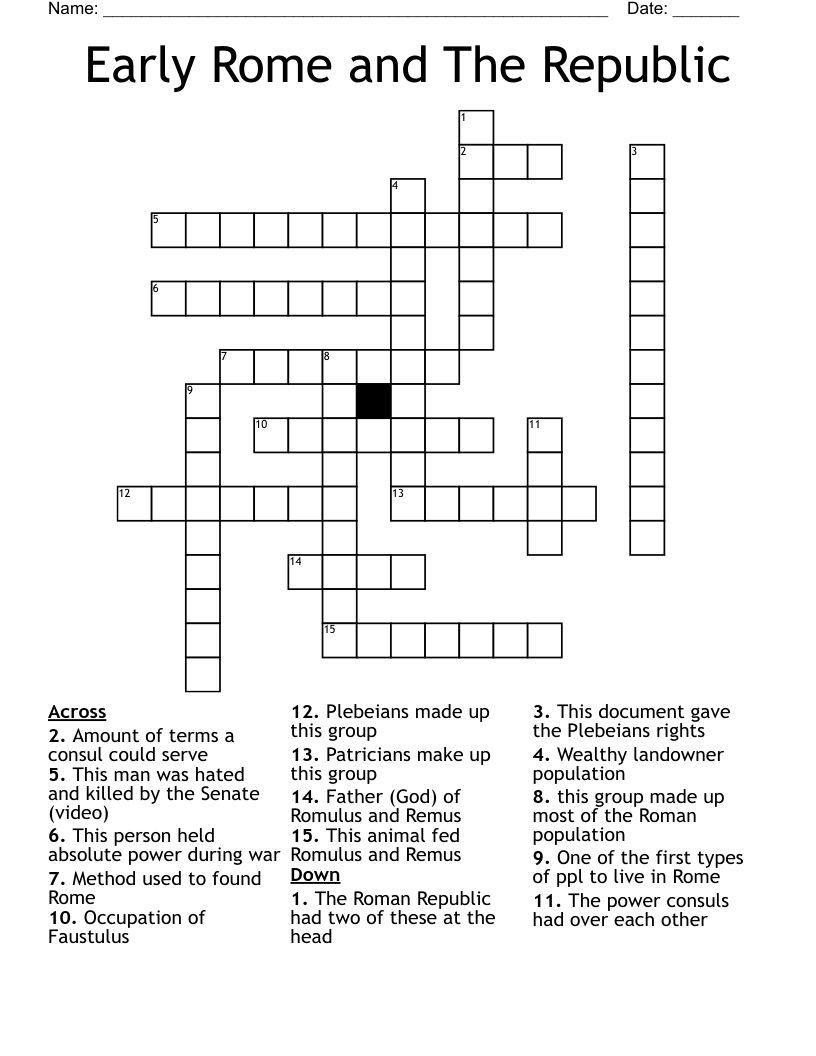 Early Rome and The Republic Crossword