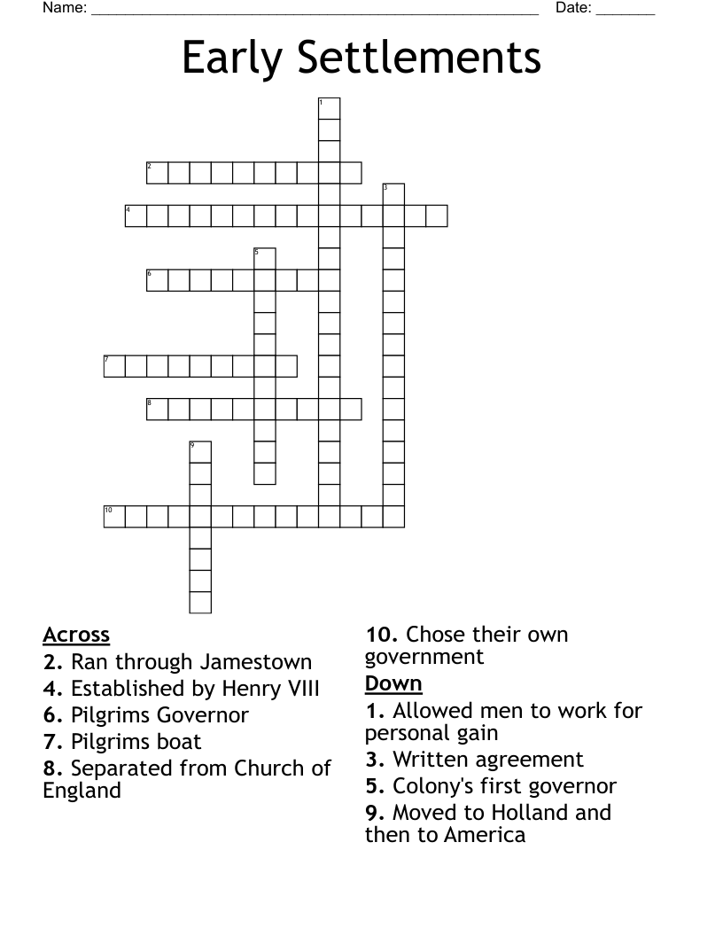 Early Settlements Crossword