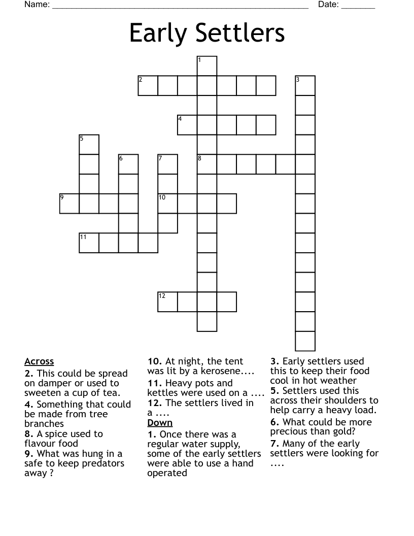 Early Settlers  Crossword