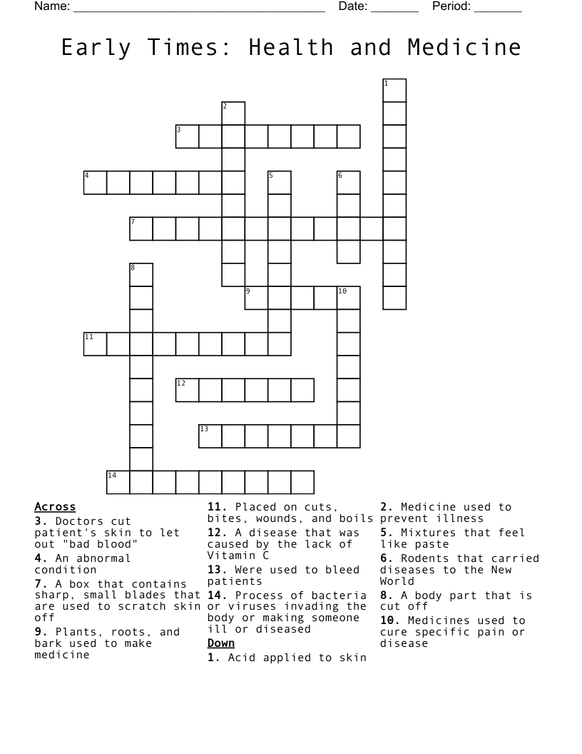 Early Times: Health and Medicine Crossword