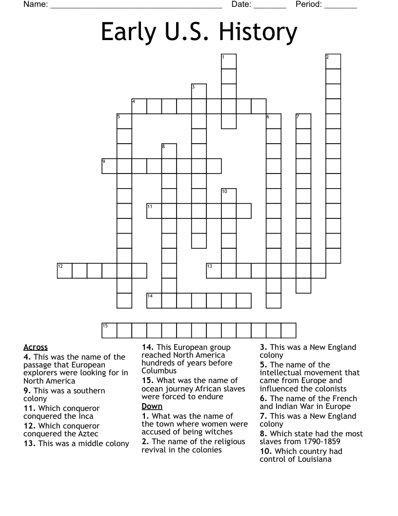 Early U.S. History Crossword