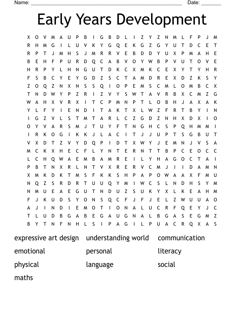 Early Years Development Word Search