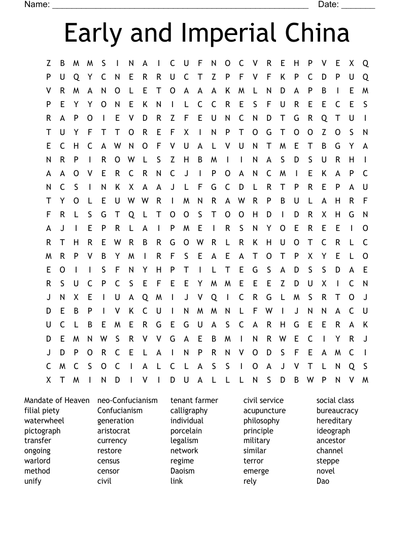 Early and Imperial China Word Search