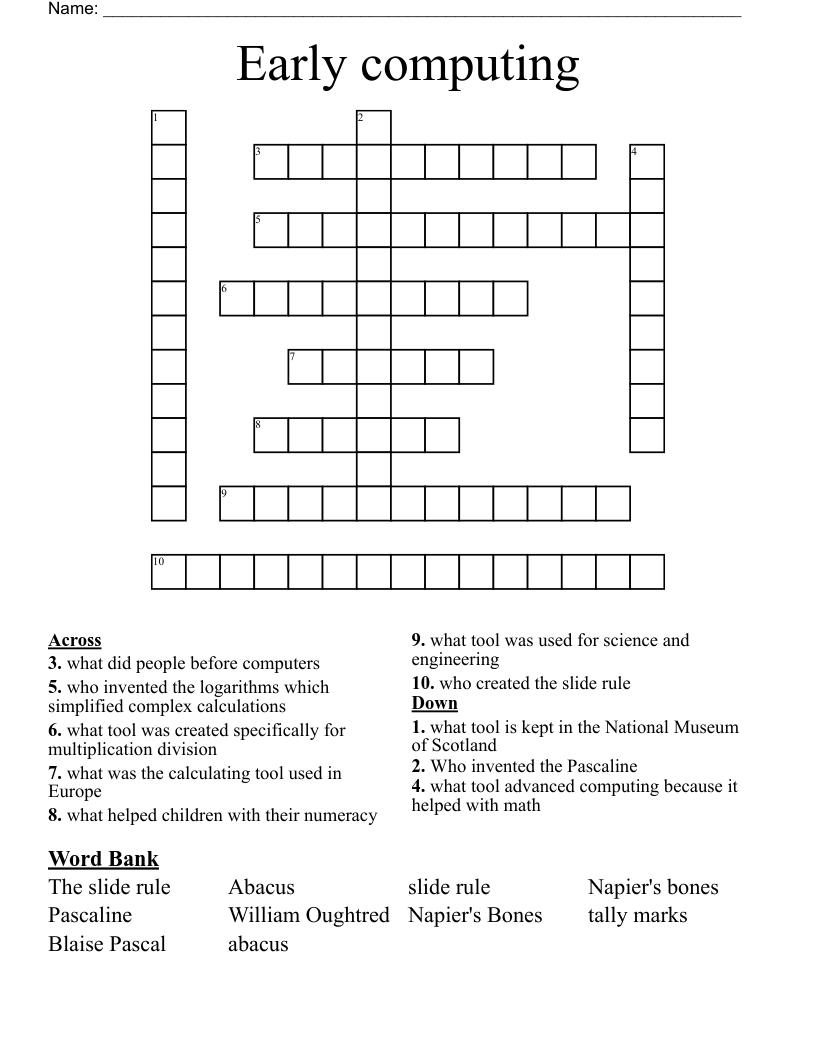 Early computing Crossword