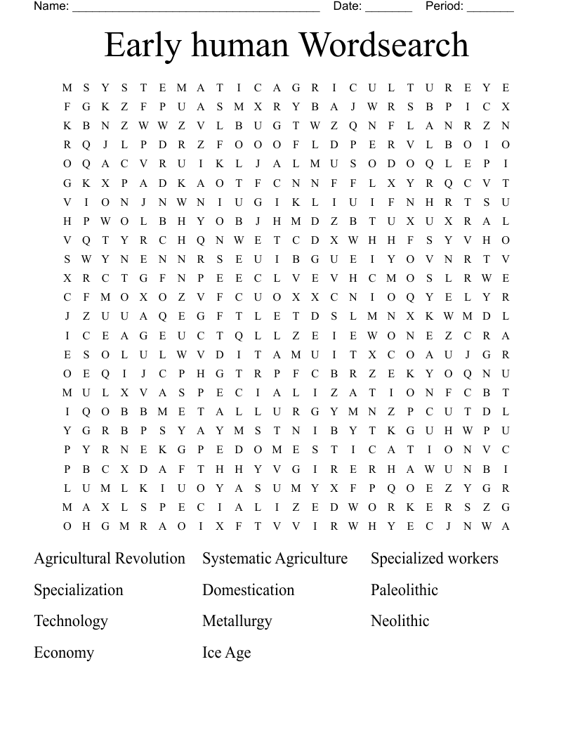 Early human Wordsearch