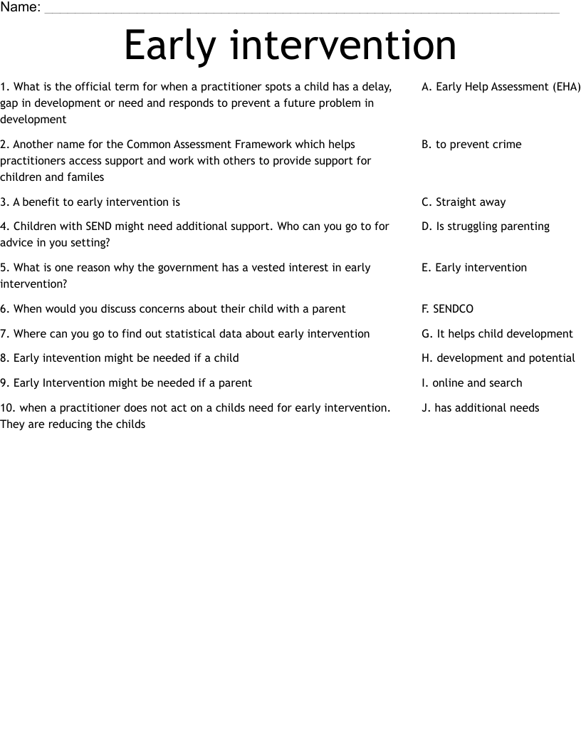 Early intervention Worksheet