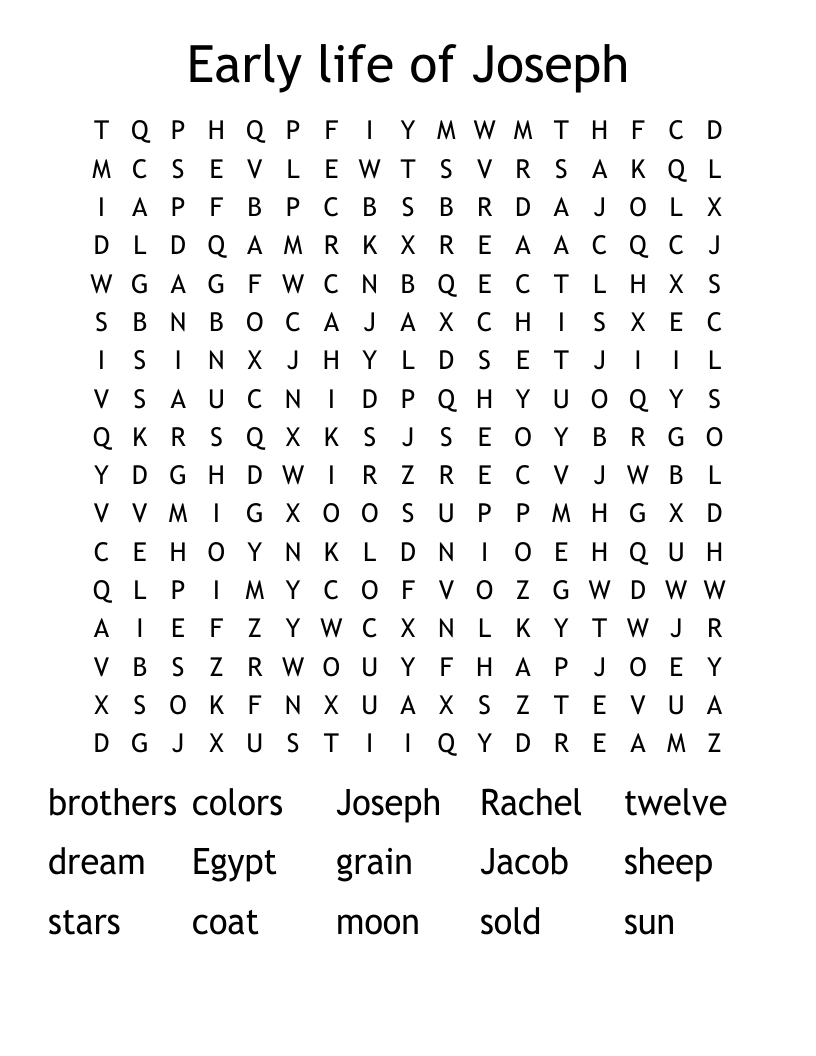 Early life of Joseph Word Search