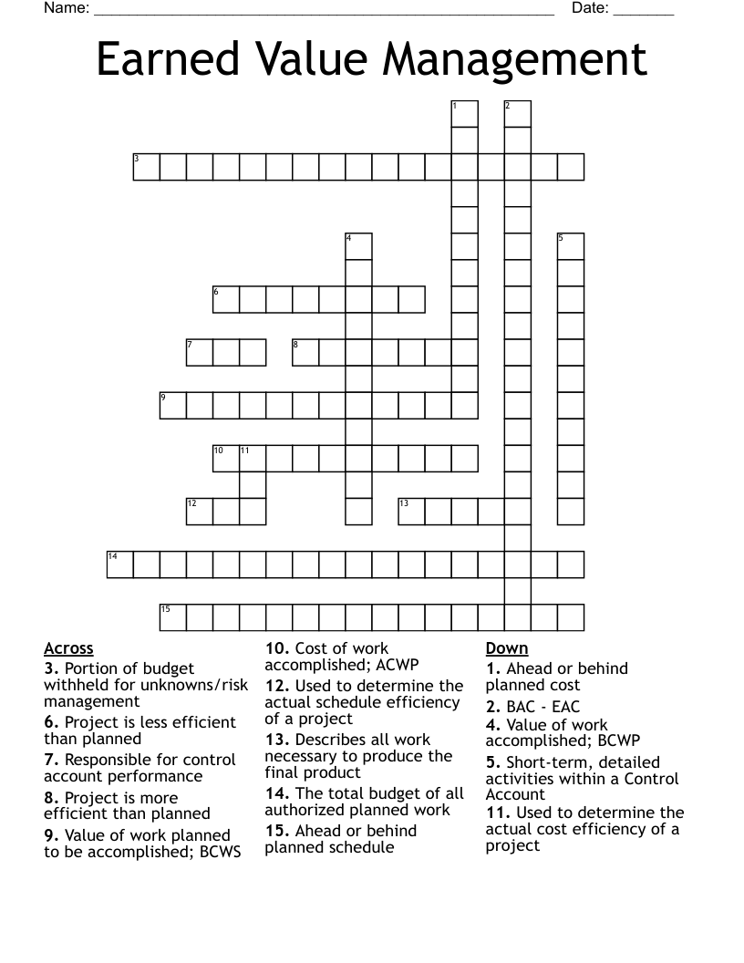 Earned Value Management Crossword