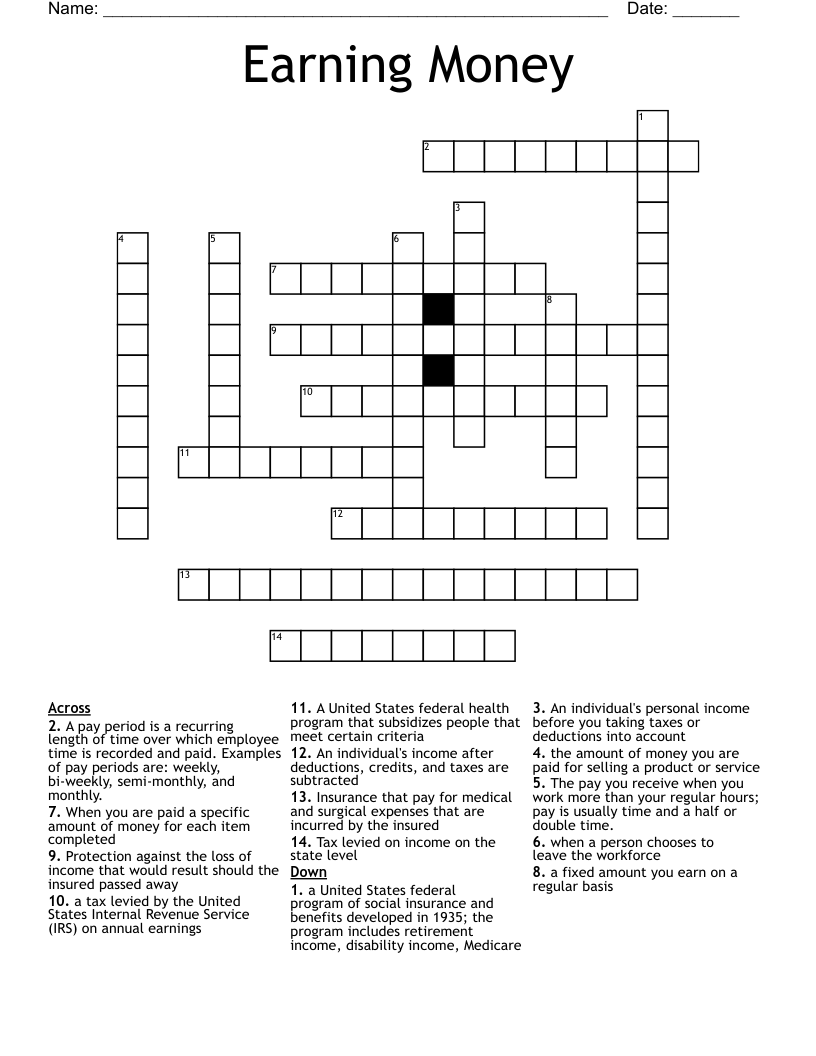Earning Money Crossword