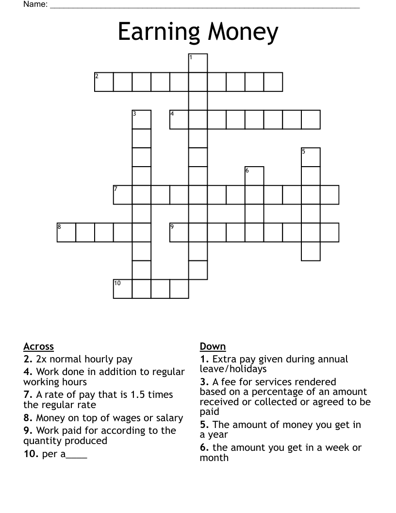 Earning Money Crossword