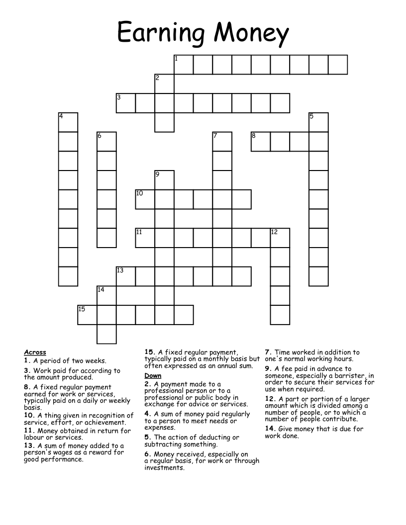 Earning Money Crossword