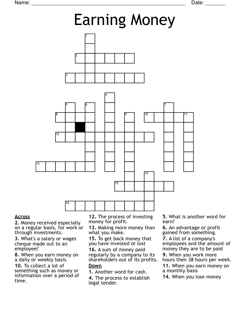 Earning Money Crossword