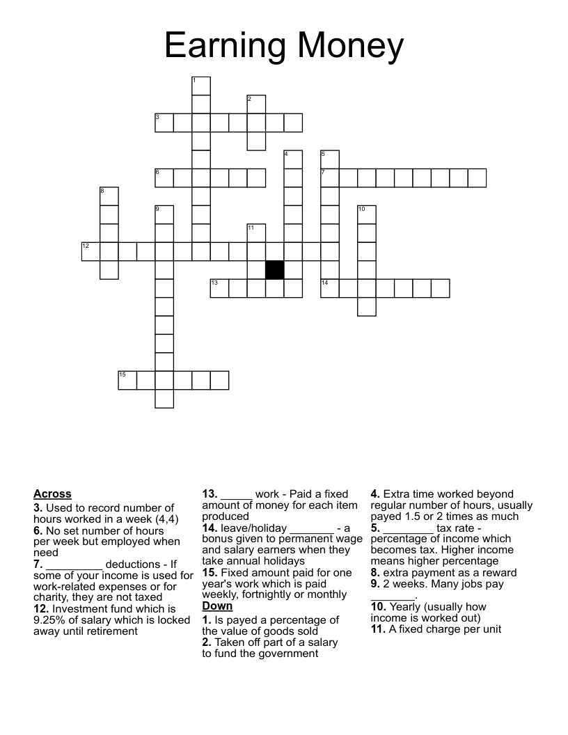 Earning Money Crossword