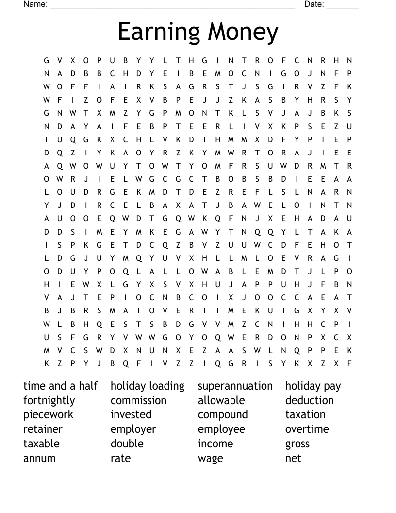Earning Money Word Search