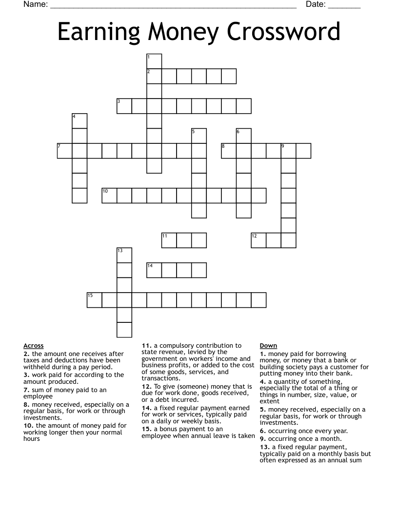 Earning Money Crossword