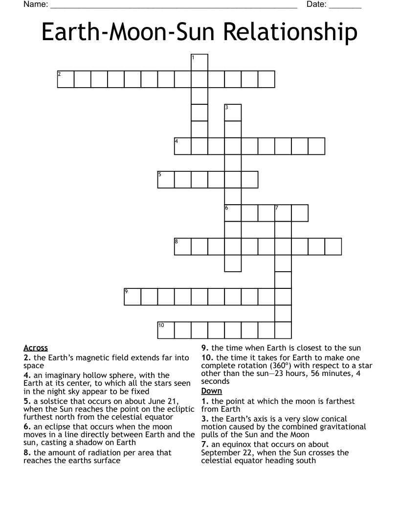 Earth-Moon-Sun Relationship Crossword