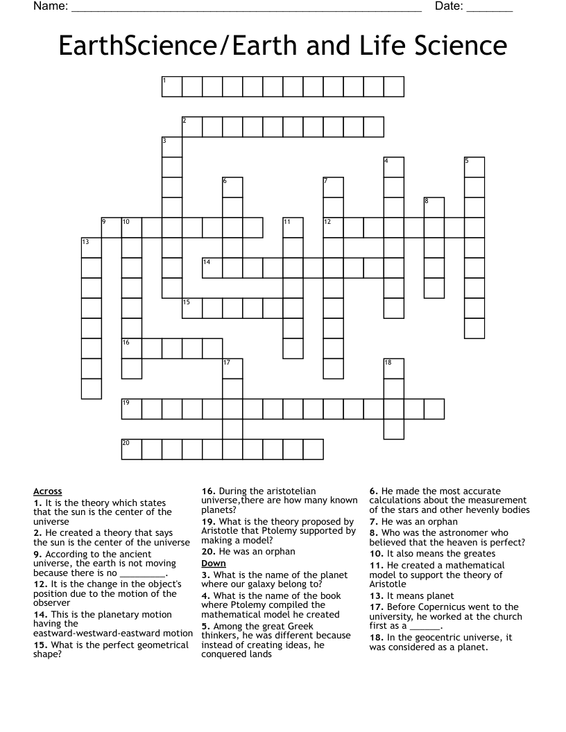 EarthScience/Earth and Life Science Crossword