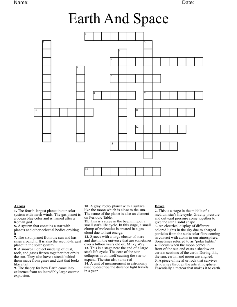Earth And Space Crossword