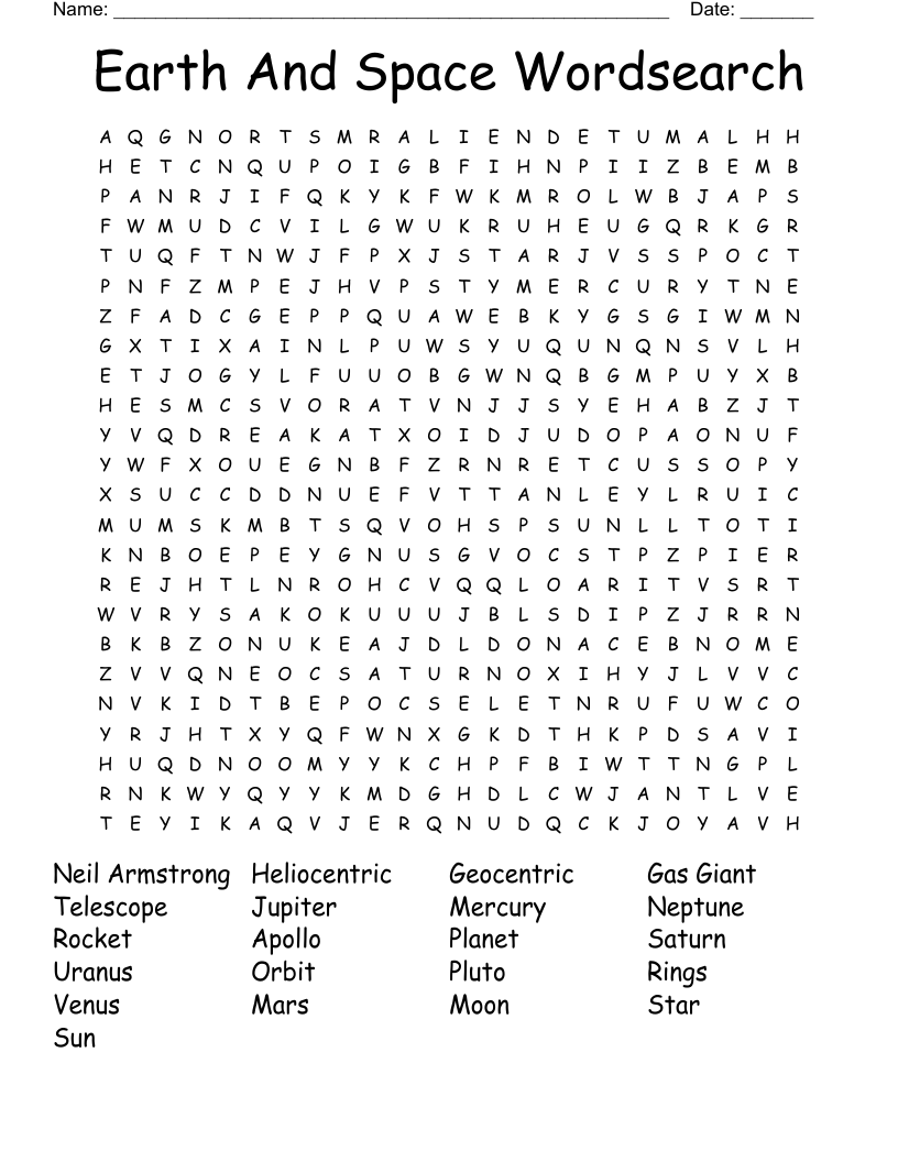 Earth And Space Wordsearch