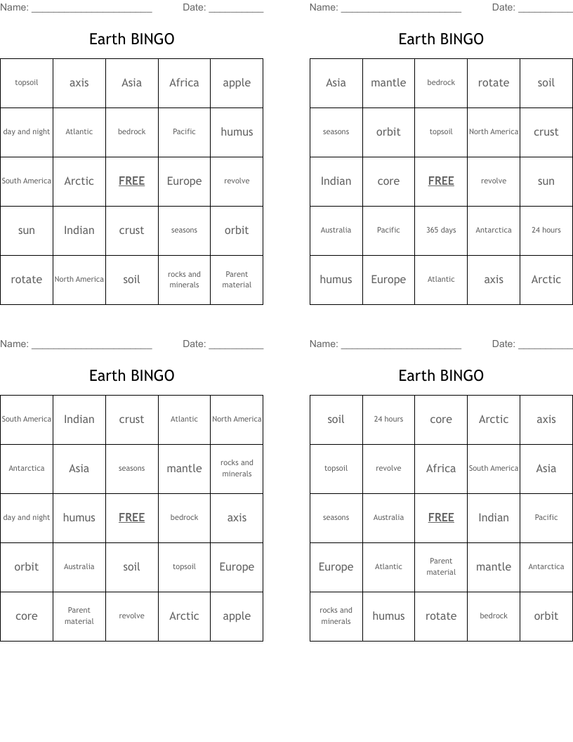 Earth BINGO