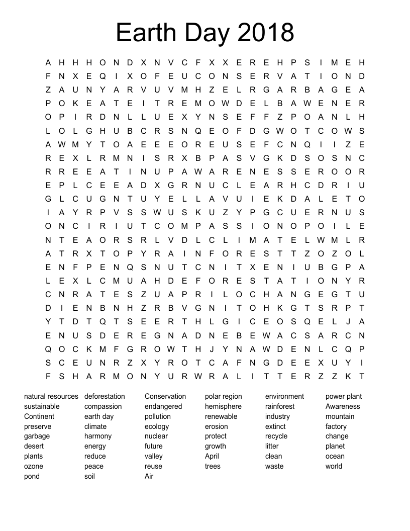Earth Day 2018 Word Search