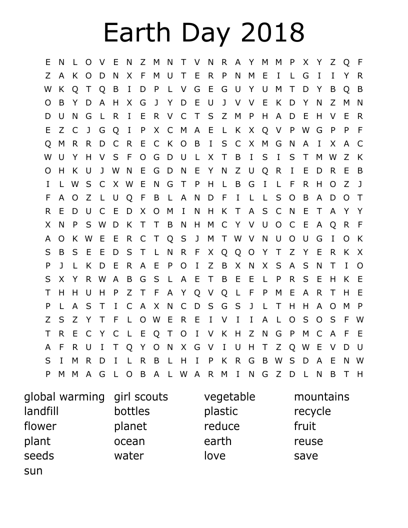 Earth Day 2018  Word Search