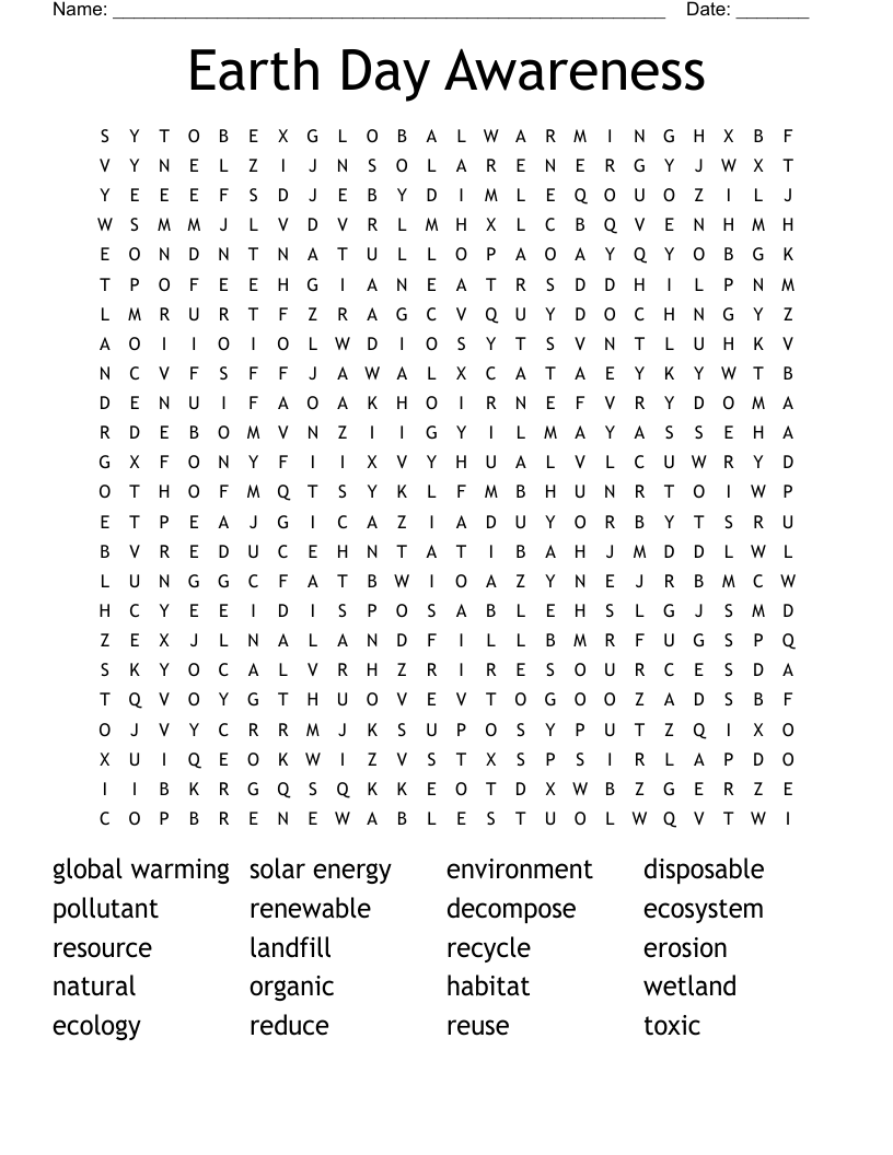 Earth Day Awareness Word Search