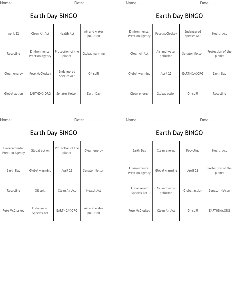 Earth Day BINGO