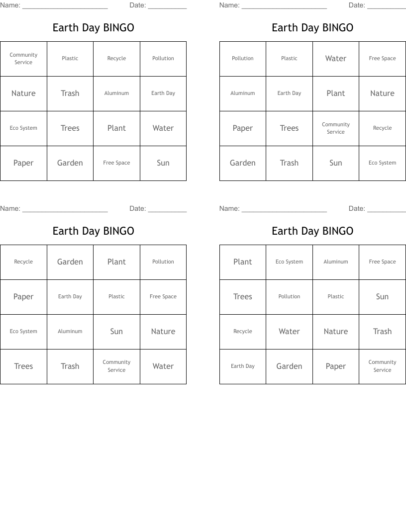 Earth Day BINGO