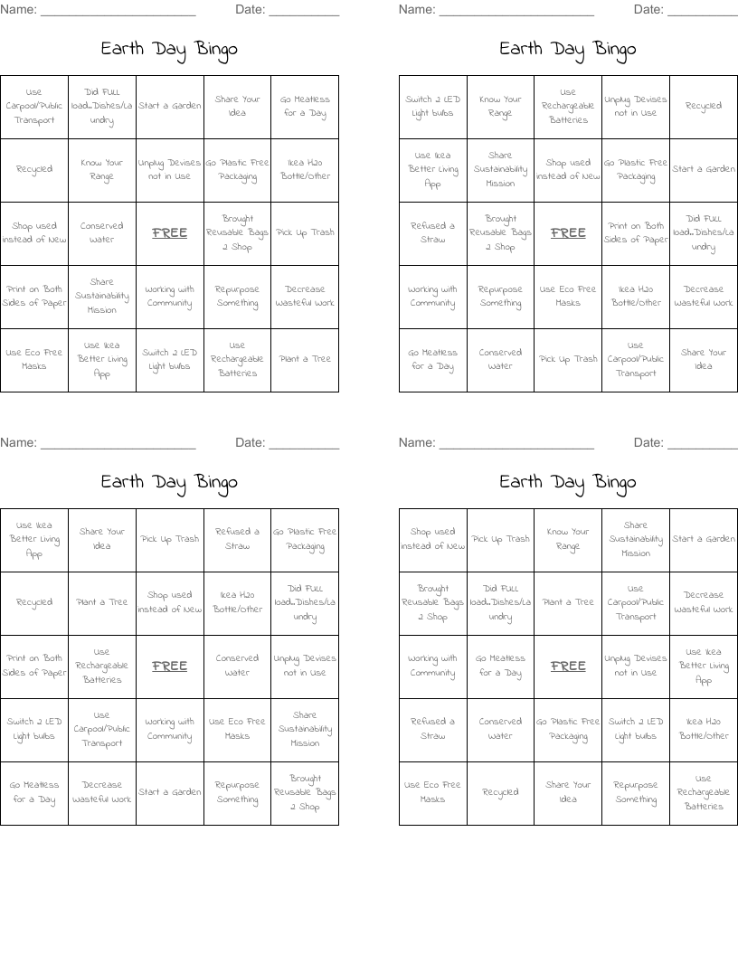 Earth Day Bingo