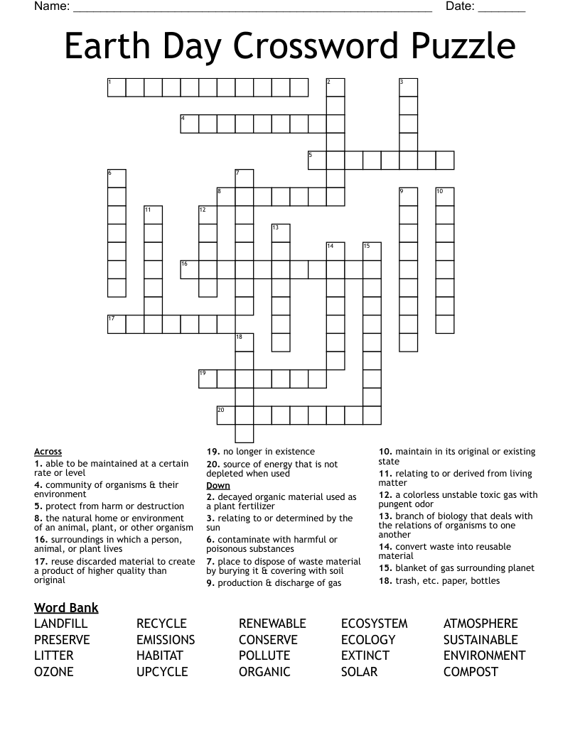 Earth Day Crossword Puzzle