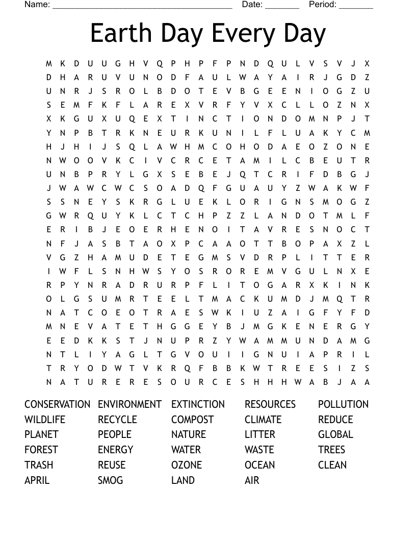 Earth Day Every Day Word Search