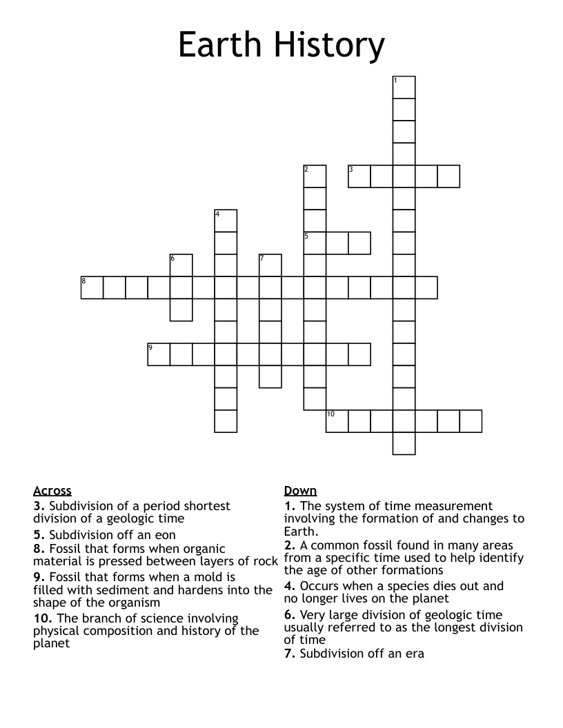 Earth History Crossword