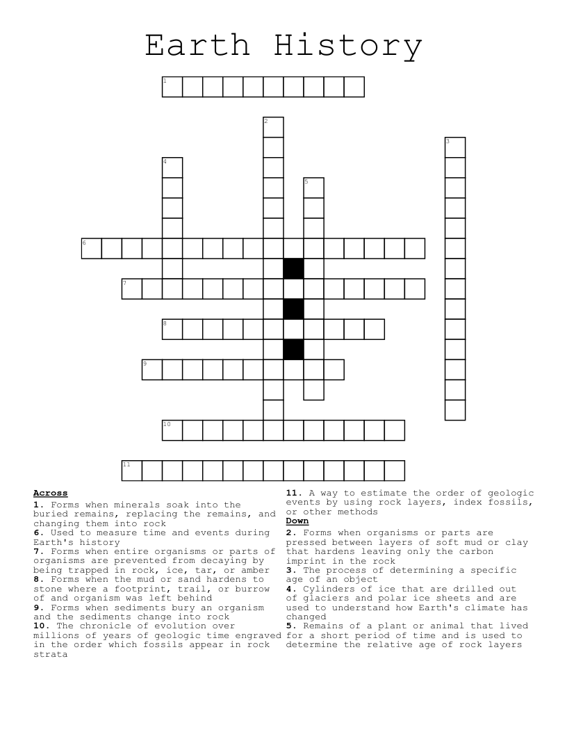 Earth History Crossword