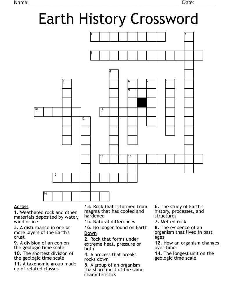 Earth History Crossword