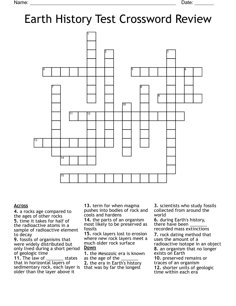 Earth History Test Crossword Review