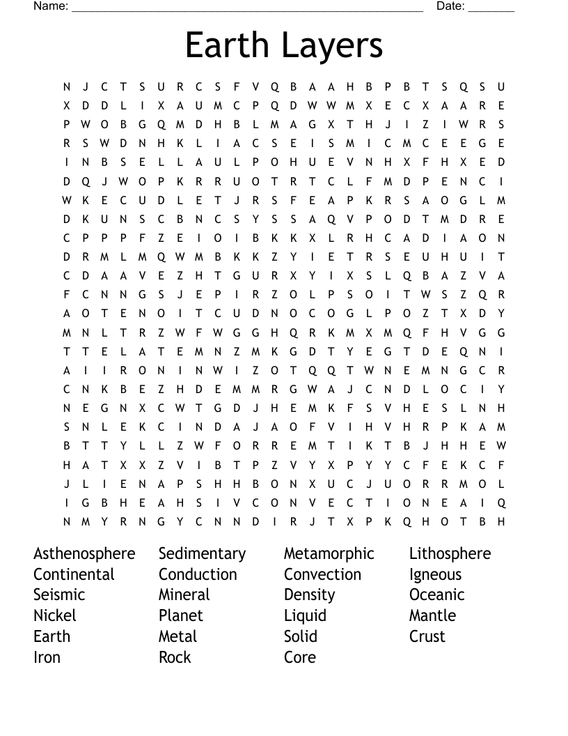 Earth Layers Word Search