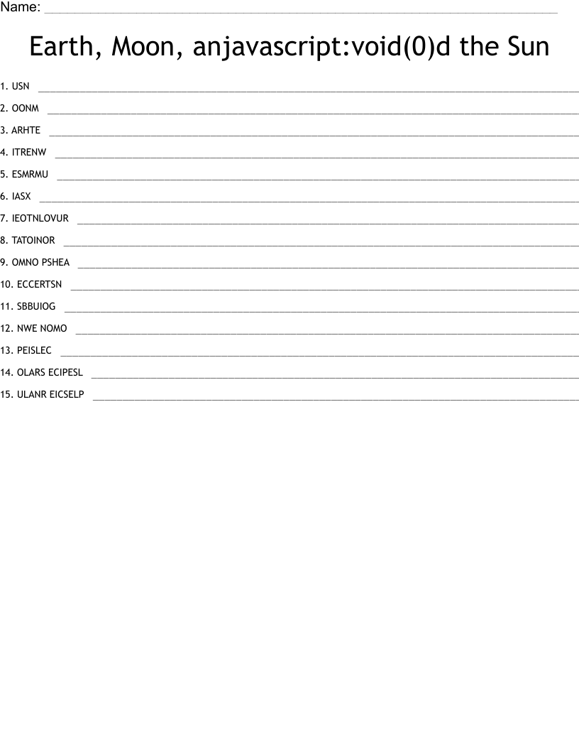 Earth, Moon, anjavascript:void(0)d the Sun Word Scramble