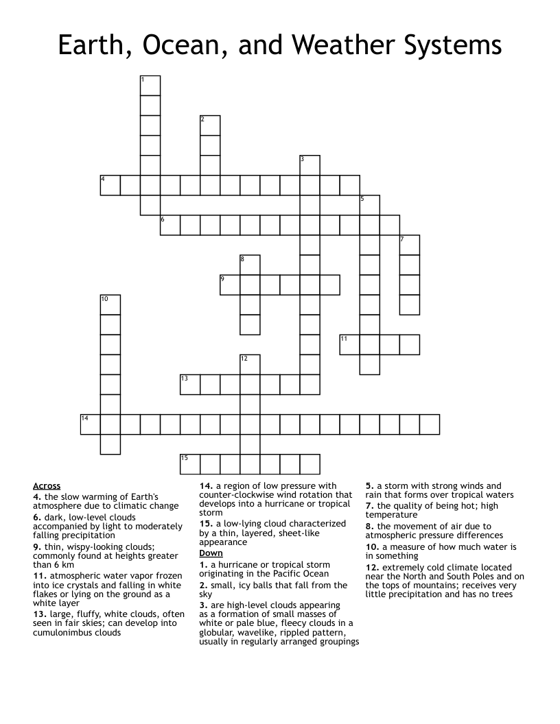 Earth, Ocean, and Weather Systems Crossword