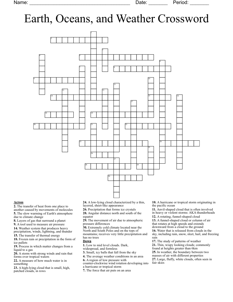 Earth, Oceans, and Weather Crossword