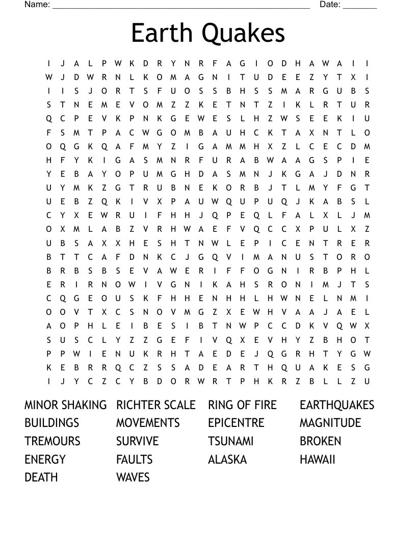 Earth Quakes Word Search